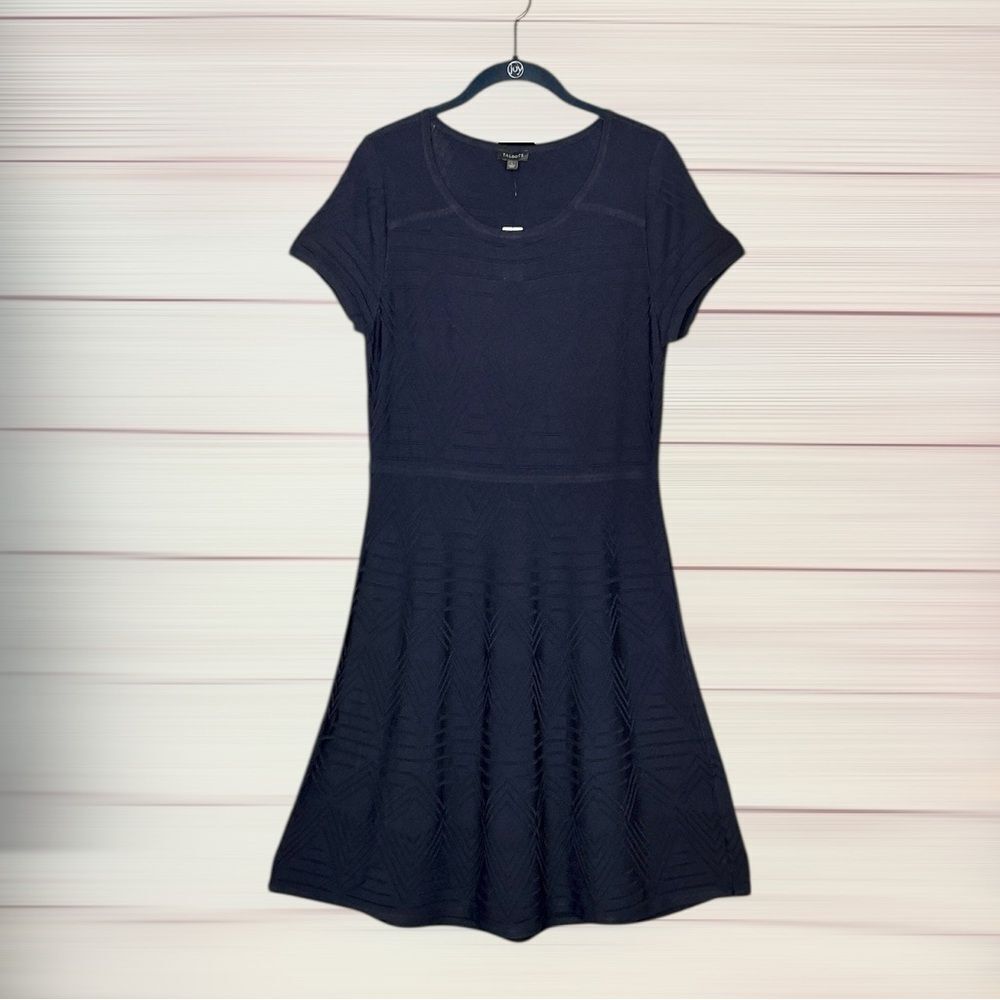NWT Talbots Fit & Flare Dress Navy Blue Structured Rayon Blend Fabric L (8-10) - Picture 9 of 12